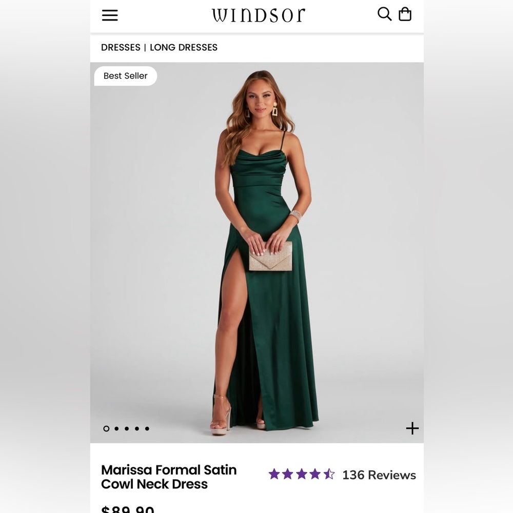 Windsor Marissa Formal Satin Cowl Neck Dress, Hunter Green,